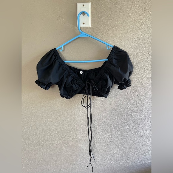 Black size small Shein tie together poplin sleeved top - Picture 1 of 2